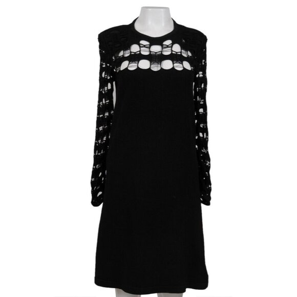 Louis Vuitton Womens Cutout Mini Dress Small Black Viscose Knit Blend Semi Sheer - Picture 1 of 12